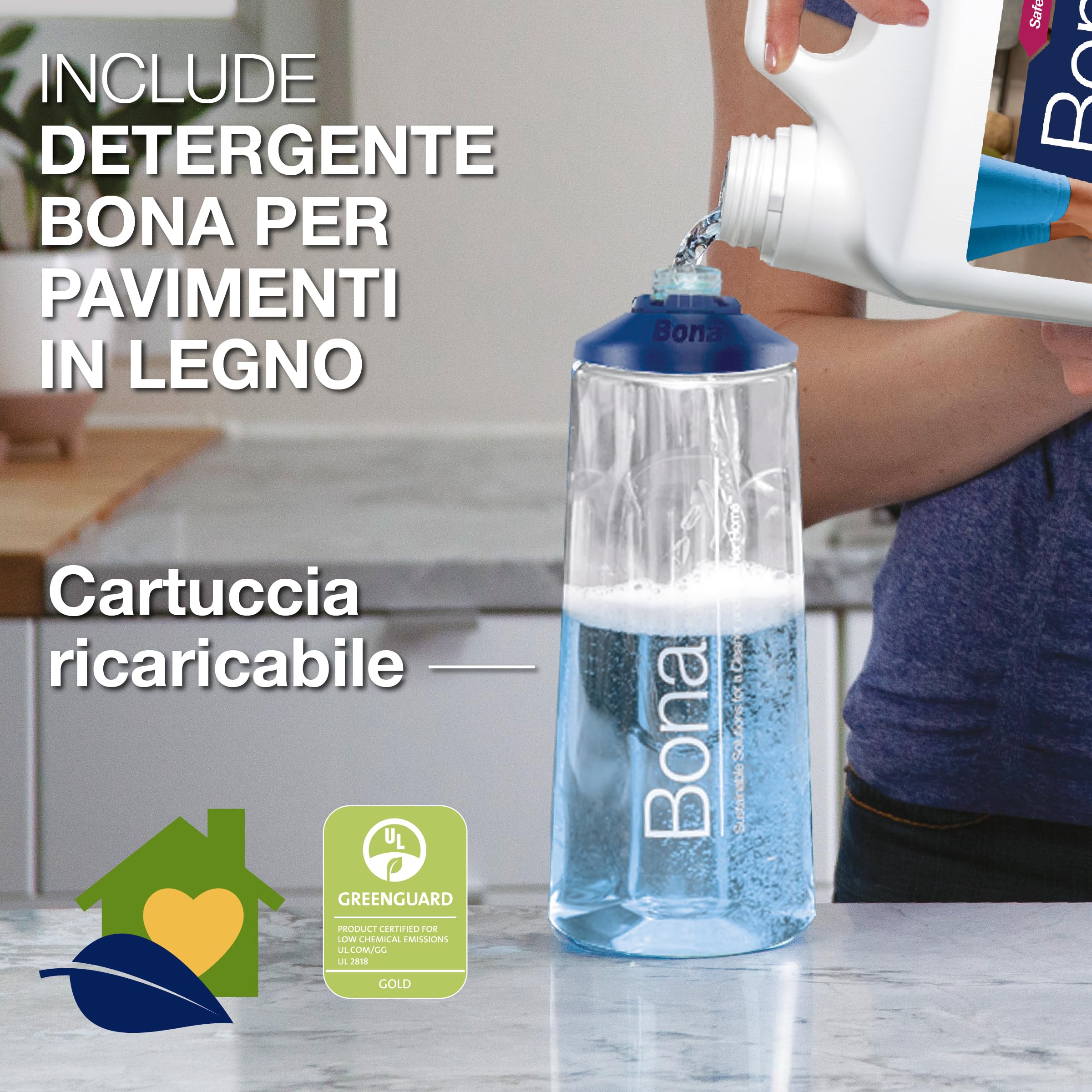 Bona parquet spray mop premio, spray mop lavapavimenti, mop microfibra pavimenti, pulizia pavimenti parquet, set con cuscinetto di pulizia in microfibra extra, mocio, mocio spruzzo, spruzzare, panno