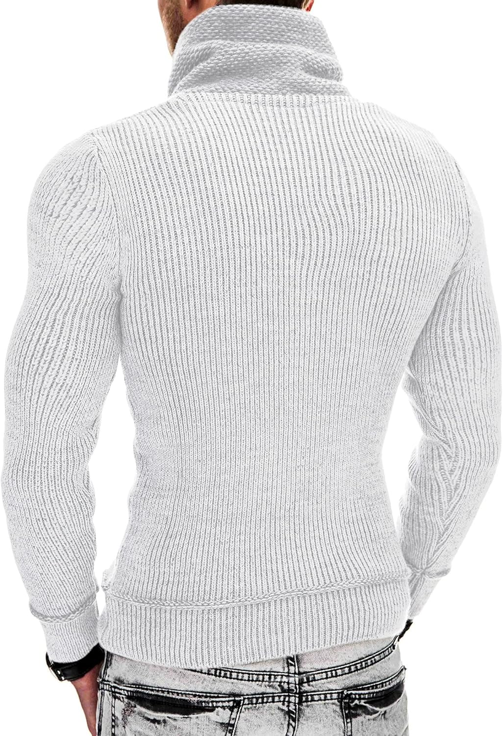 COOFANDY Men's Knitted Turtleneck Pullover Shawl Collar Sweaters Slim Fit High Neck Hoodies with Pockets - Image 4