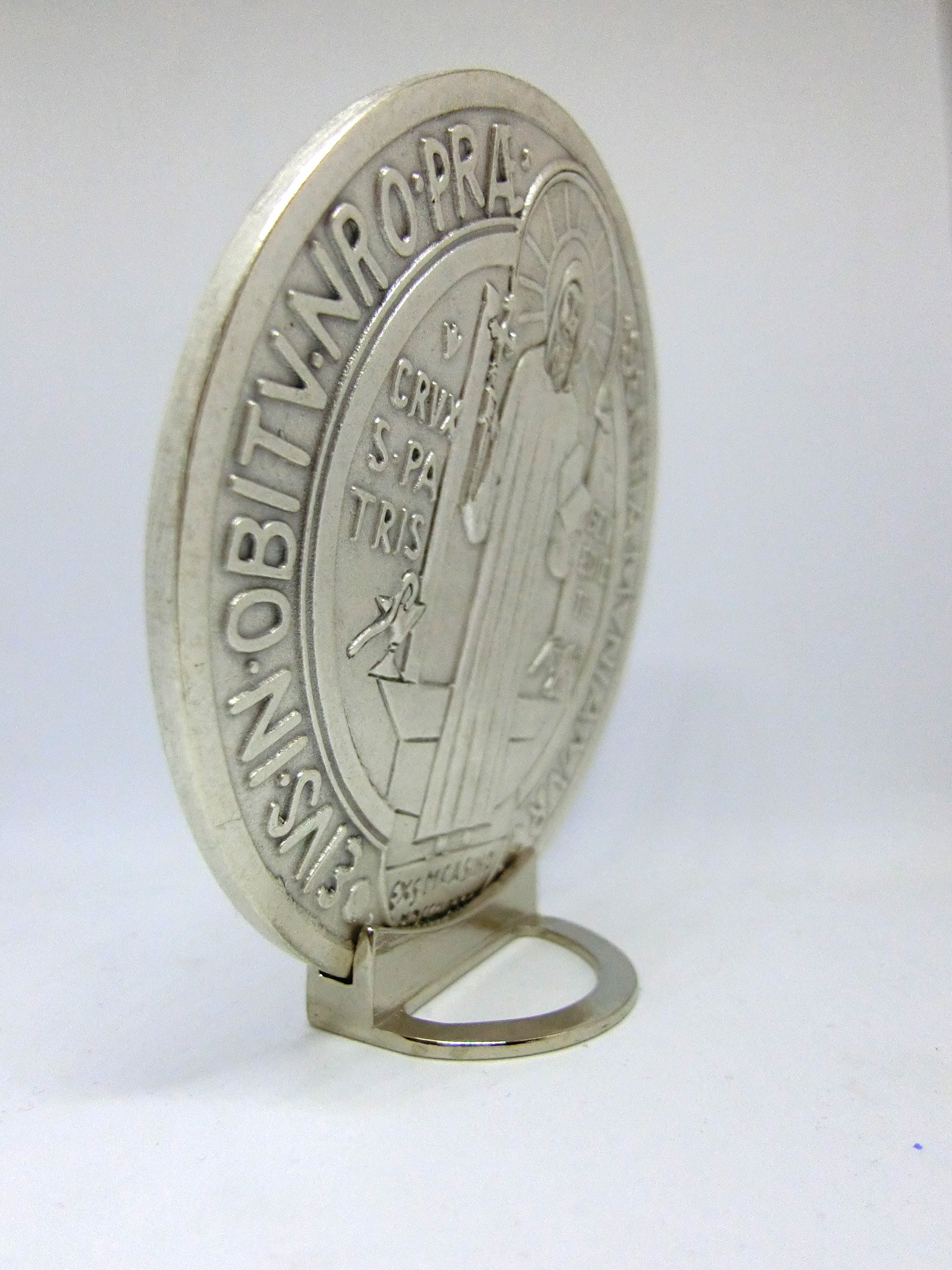 GTBITALY 69.080.30 Base medalla San Benito medida 10 cm plata con base expositora exorcista exorcismo