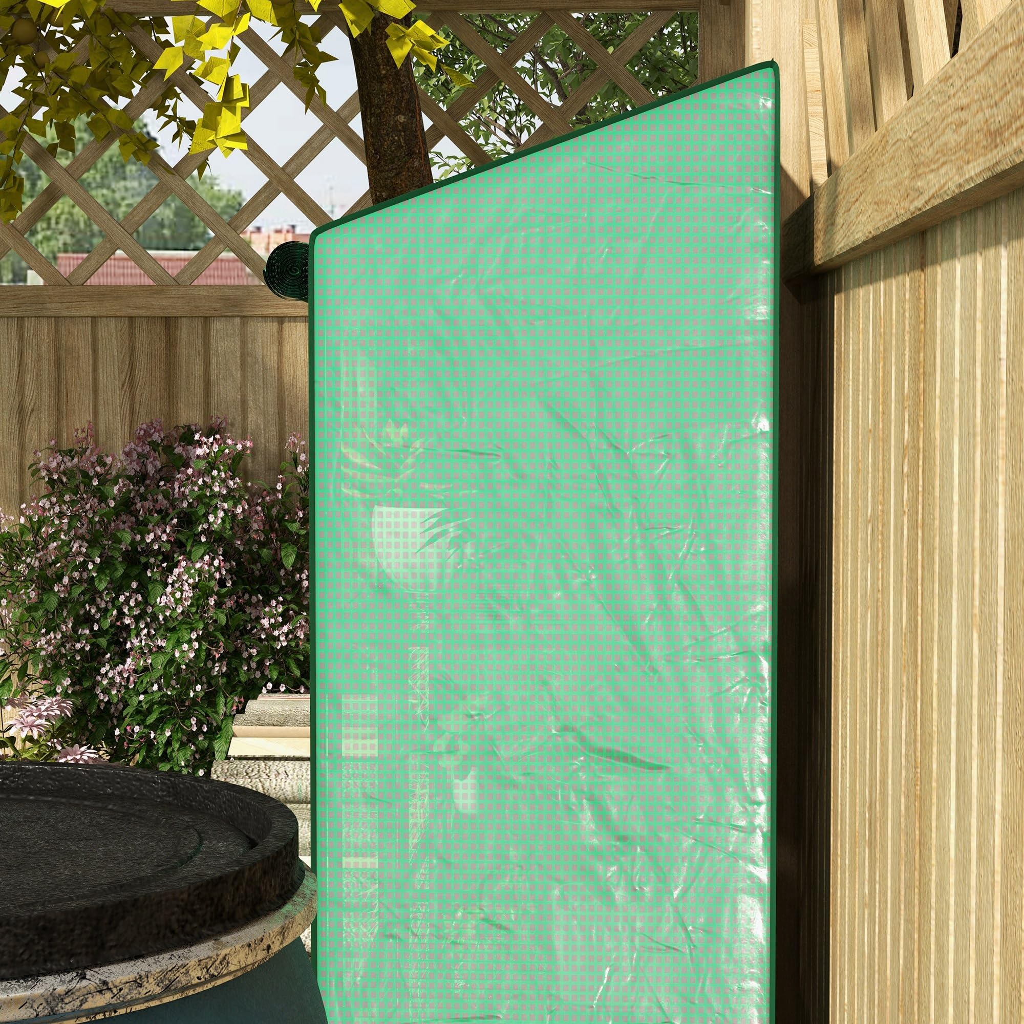 Outsunny Serra da Giardino con Copertura in PE e 6 Mensole a Rete, Serra Addossata da Balcone con 2 Porte Avvolgibili, 143x46x151cm, Verde