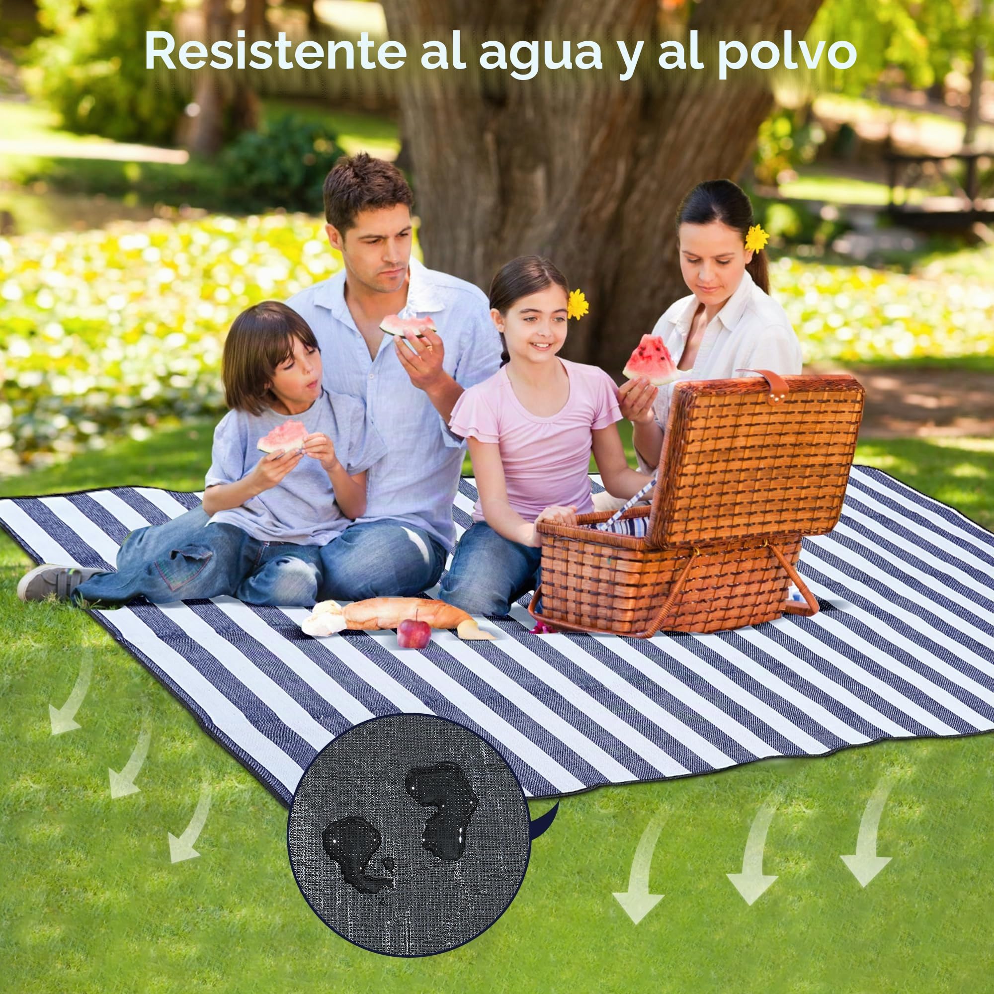 TRIXES Manta de Picnic a Rayas XL con Asa de Transporte - Mantas con Respaldo Impermeables y a Prueba de Arena Picnics, Acampadas y más