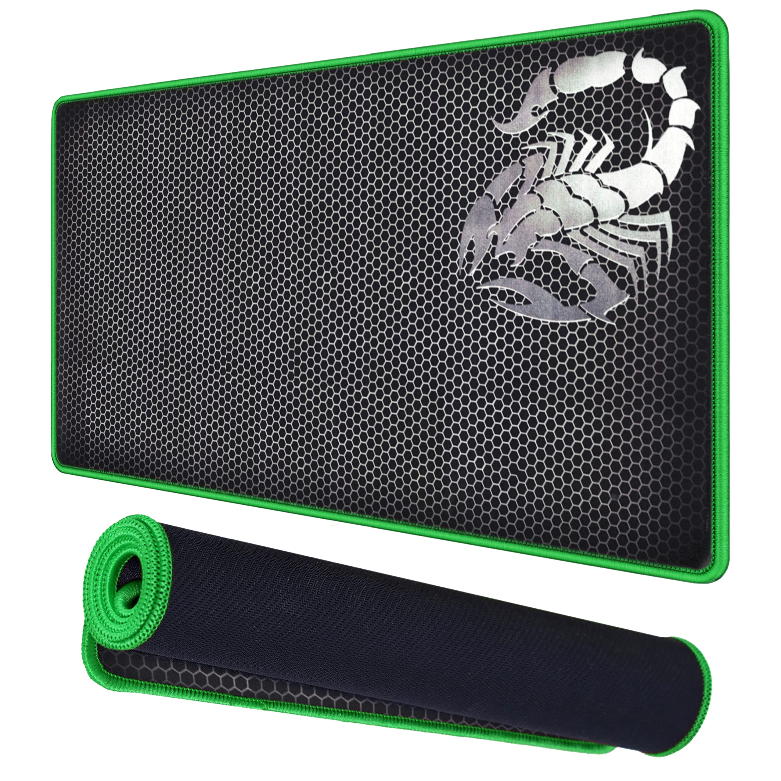 RiaTech Large Size Scorpio Print Mouse Pad Speed Type Extended Gaming Mousepad with Stitched Embroidery for Laptop/Computer Office PC & Home (600mm x 300mm x 2mm) (Black with Green Border)