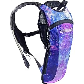 SOJOURNER Hydration Pack Backpack - 2L Water Bladder Included for Festivals, Raves, Hiking, Biking, Climbing, Running and More (Galaxy 1)