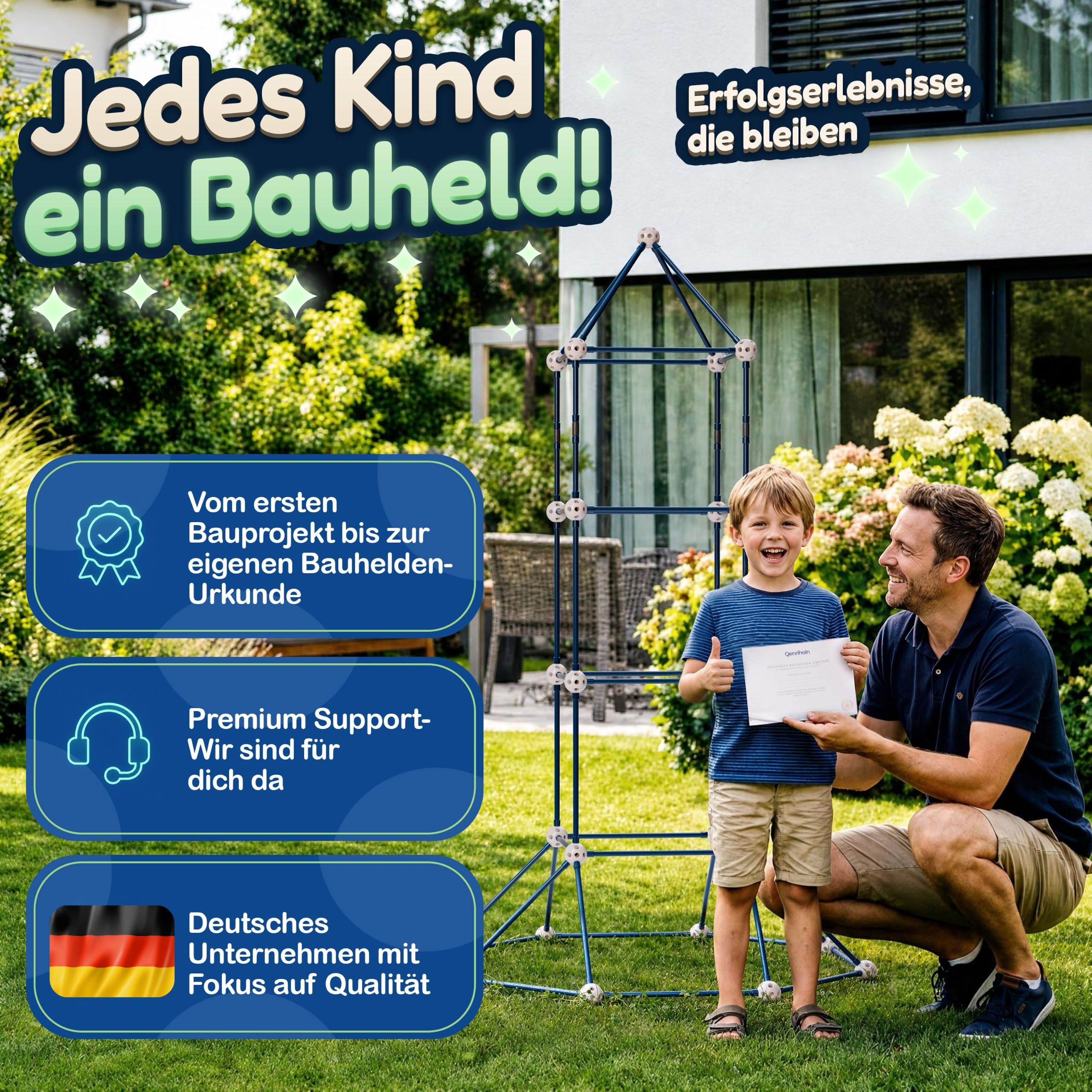 Stabiles Konstruktionsspielzeug für Kinder – mit Klicksystem, leuchtet im Dunkeln, Höhlenbau-Set mit Bauheldenurkunde, kreatives Bauspielzeug, DIY-Steckbaukasten, Gartenspielzeug, Indoor/Outdoor