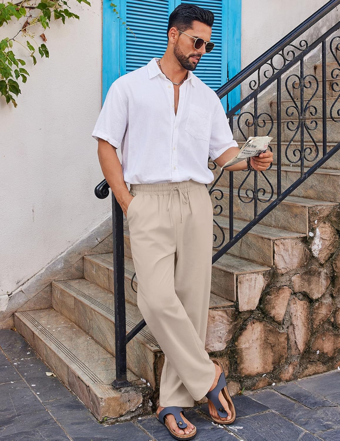 COOFANDY Men's Casual Linen Pants Loose Fit Elastic Waist Drawstring Lightweight Pant Summer Beach Trousers - Image 5