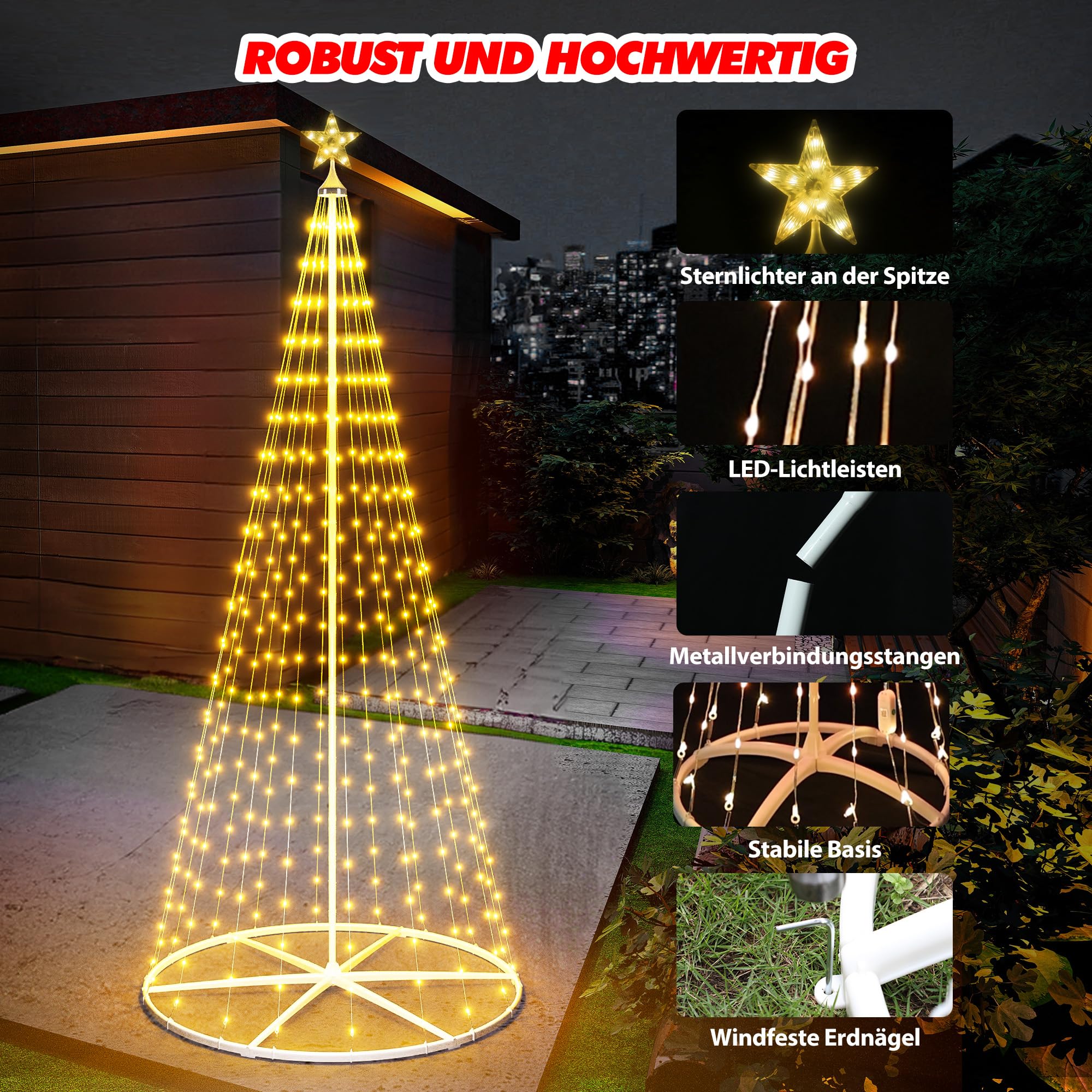 2,3M LED Weihnachtsbaum Außen, Weihnachtsdeko Lichterbaum Outdoor - 378 LEDs mit Stern, App & Fernbedienung, RGB Dimmbar, Timer, IP44 Wasserdicht - für Garten, Rasen, Weihnachten, Neujahr
