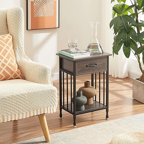 Miniatura 7 de VECELO Mesitas de noche, mesas auxiliares industriales con cajón y estante de almacenamiento, mesitas de noche para dormitorio, sala de estar,
