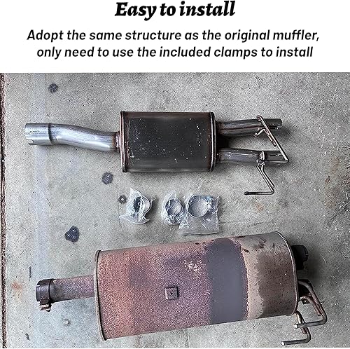 Miniatura 4 de Kit de silenciador de escape de dos cámaras de acero inoxidable 409, entrada de 3 pulgadassalida de 2.25 pulgadas, escape de ajuste directo Ram 1500