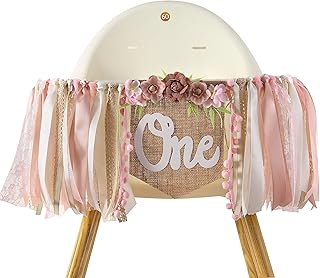 Pink 1st/ First Birthday High Chair Banner For Girls - Floral Tea Party Decoration, Happy Birthday Backdrop For Baby Shower, Floral Birthday Banner, Sweet One Banner, Princess Birthday Decoration, Birthday Girl Party Photo Props(Vintage Pink And White Banner)