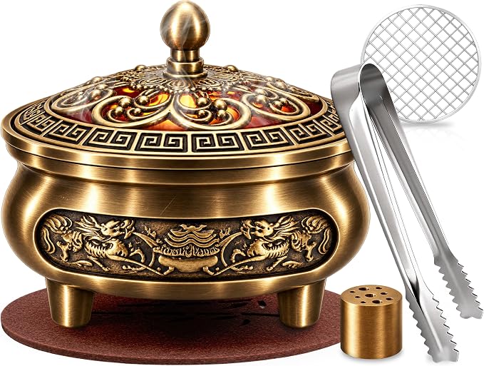 Small Brass Charcoal Incense Burner for Frankincense Resin, Incense Sticks for Home and Church Use – Decorative Bakhoor Brass Incense Burner Provides Clean Burning, Aroma and Spiritual Atmosphere