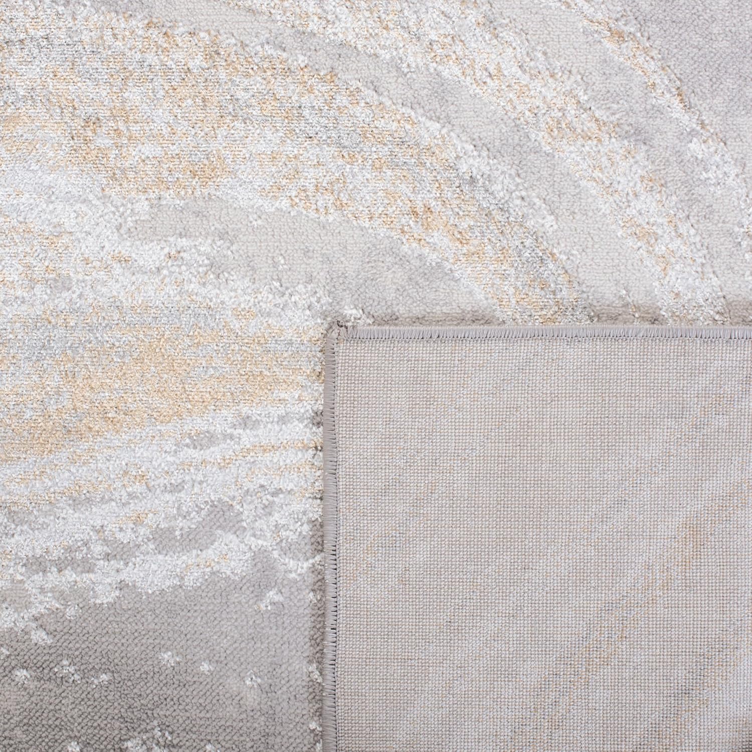 Grey and Gold Abstract Synthetic Area Rug, 5'5" x 7'7"
