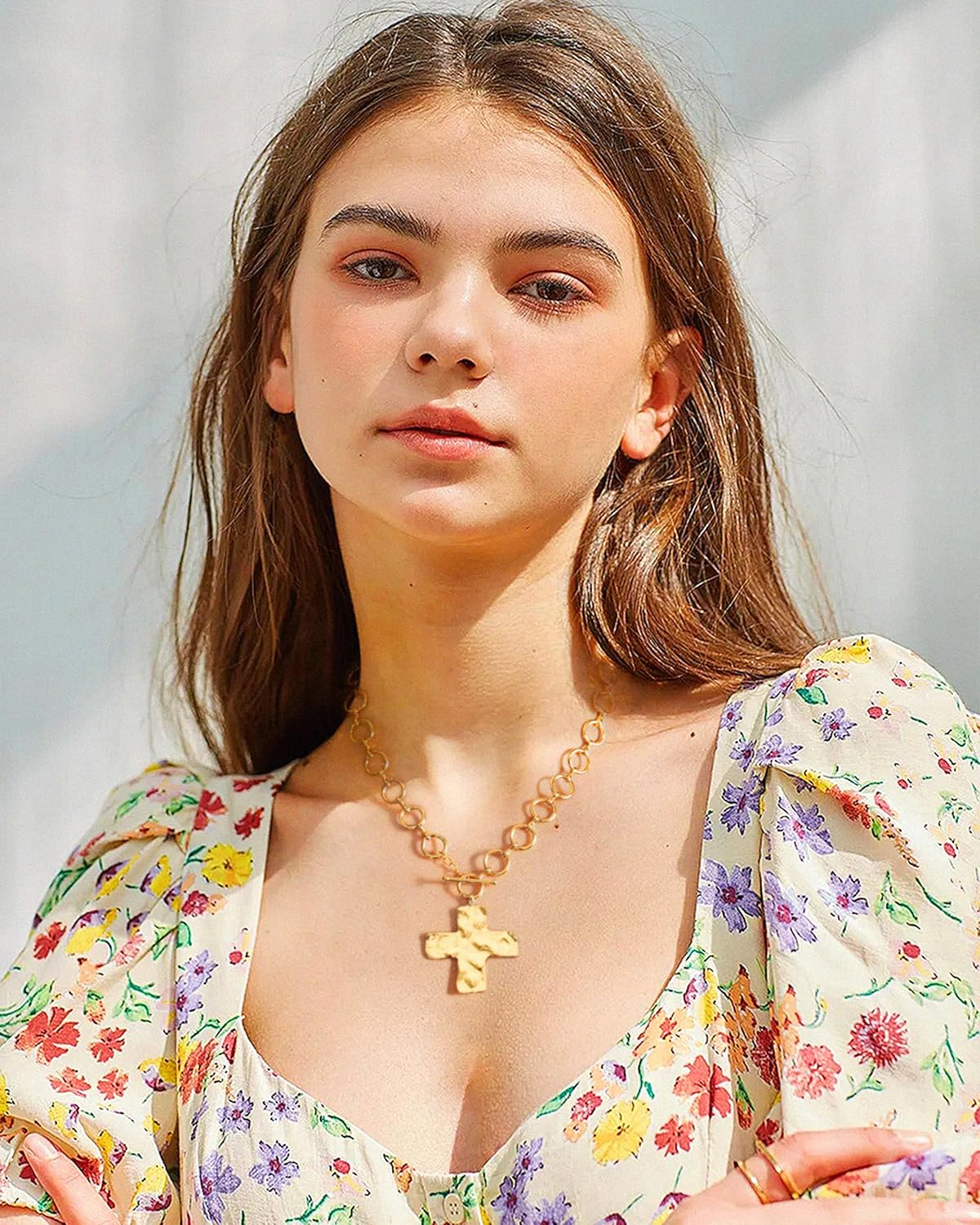 Aobei Pearl 18K Gold Plated Moon Star Lion Evil Eye Love Heart Cross Pendant Necklace Medallion Paperclip Chian Choker Layering Jewery for Women - Image 3