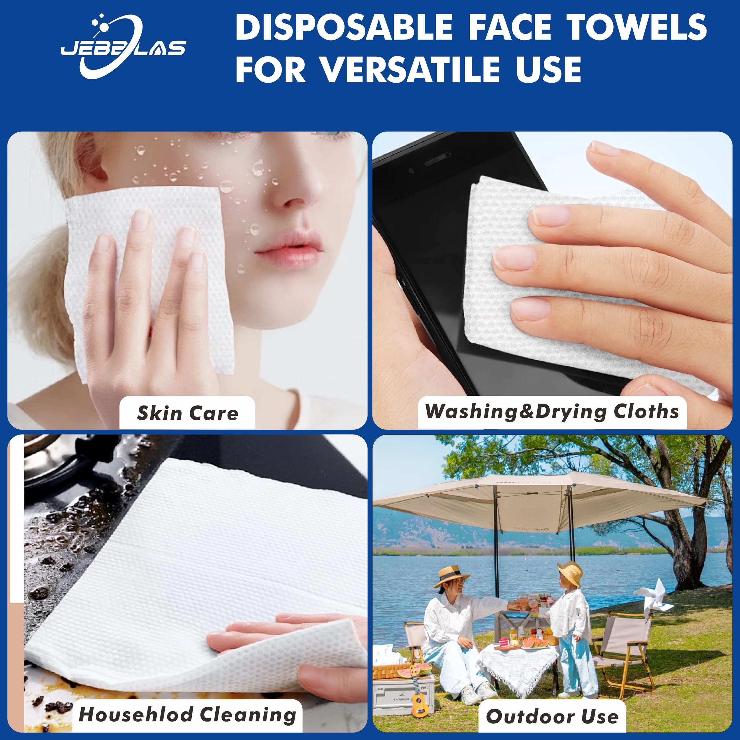 Jebblas Disposable Face Towels, Dry Wipes Facial Cleansing Washcloth - Image 3