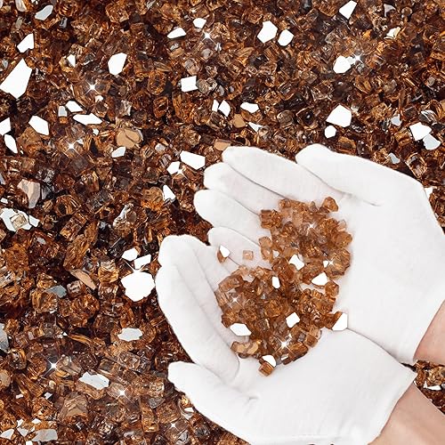 Miniatura 120 de Skyflame 4.53 kg de vidrio resistente al fuego, de 1.27 cm, de brillo intenso para paisajismo de chimenea, lugar para fogatas, Platino reflectante