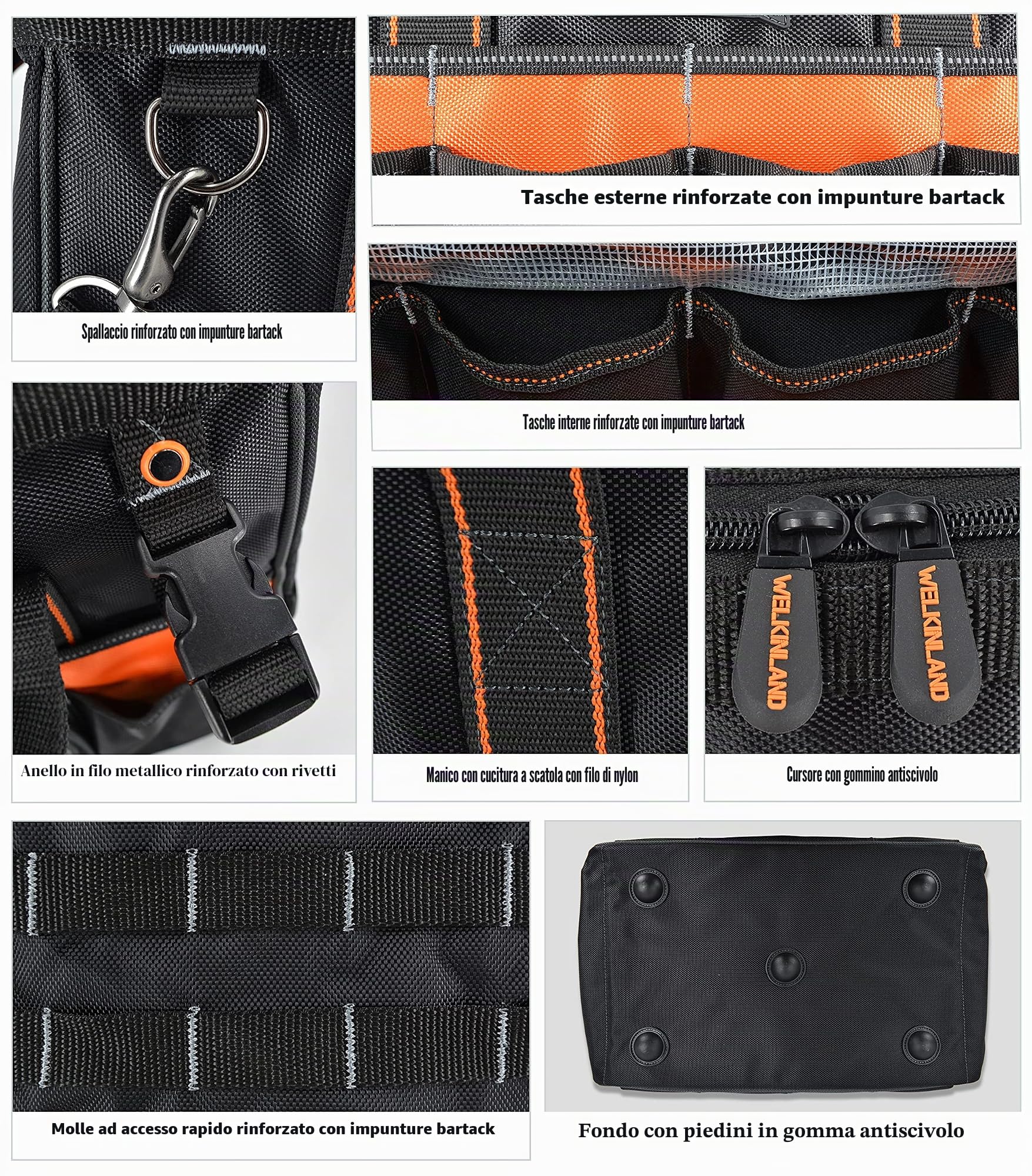 WELKINLAND Borse per attrezzi da 16" con 32 tasche, resistente e impermeabile, ideale per uso intensivo e professionale