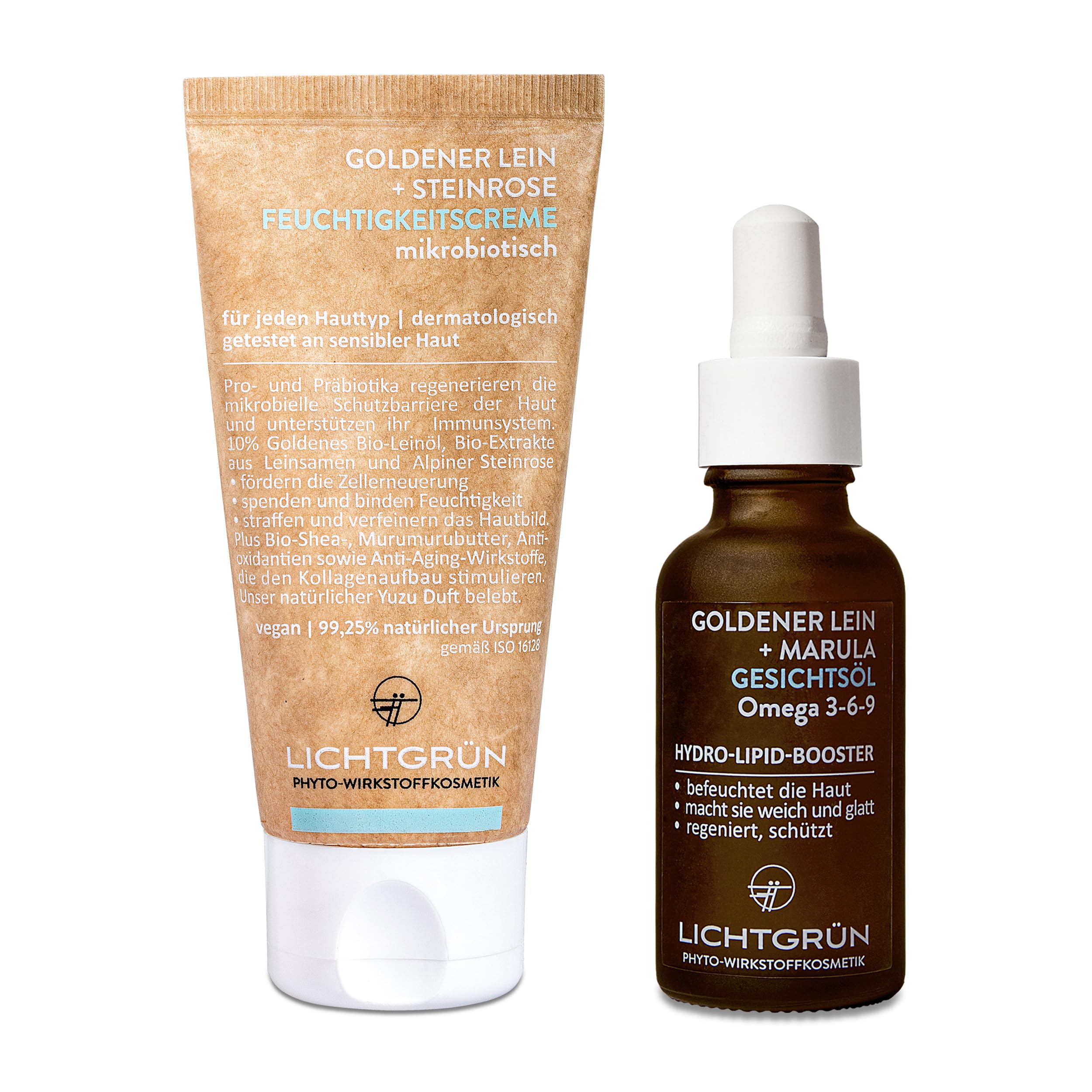 Set Hydro-Lipid-Boost, Feuchtigkeitscreme 50 ml und Gesichtsöl 30 ml, Gesichtspflege mit 70% Goldenem Bio-Leinöl, Marula und Squalan, für trockene Haut, vegan, Made in Germany