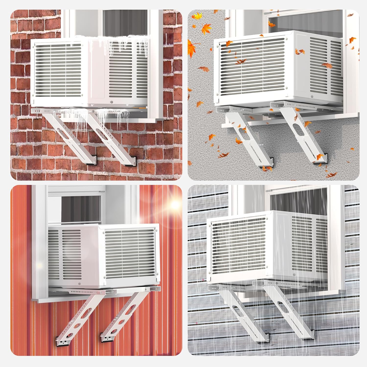 Air Conditioner Bracket No Drill: Heavy Duty Holder with Bubble Level for 350lbs AC Units, Adjustable Width, No Tools Needed, Fits Single & Double Hung Windows, 5000-24000 BTU Coverage