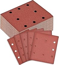 BIGP 100 x Rectangular Sanding Sheets – Grit 40/60/80/120/240 – 8 Holes Sanding Paper – Accessories Sanding Sheet for Orbital Sanders (115 x 145 mm)