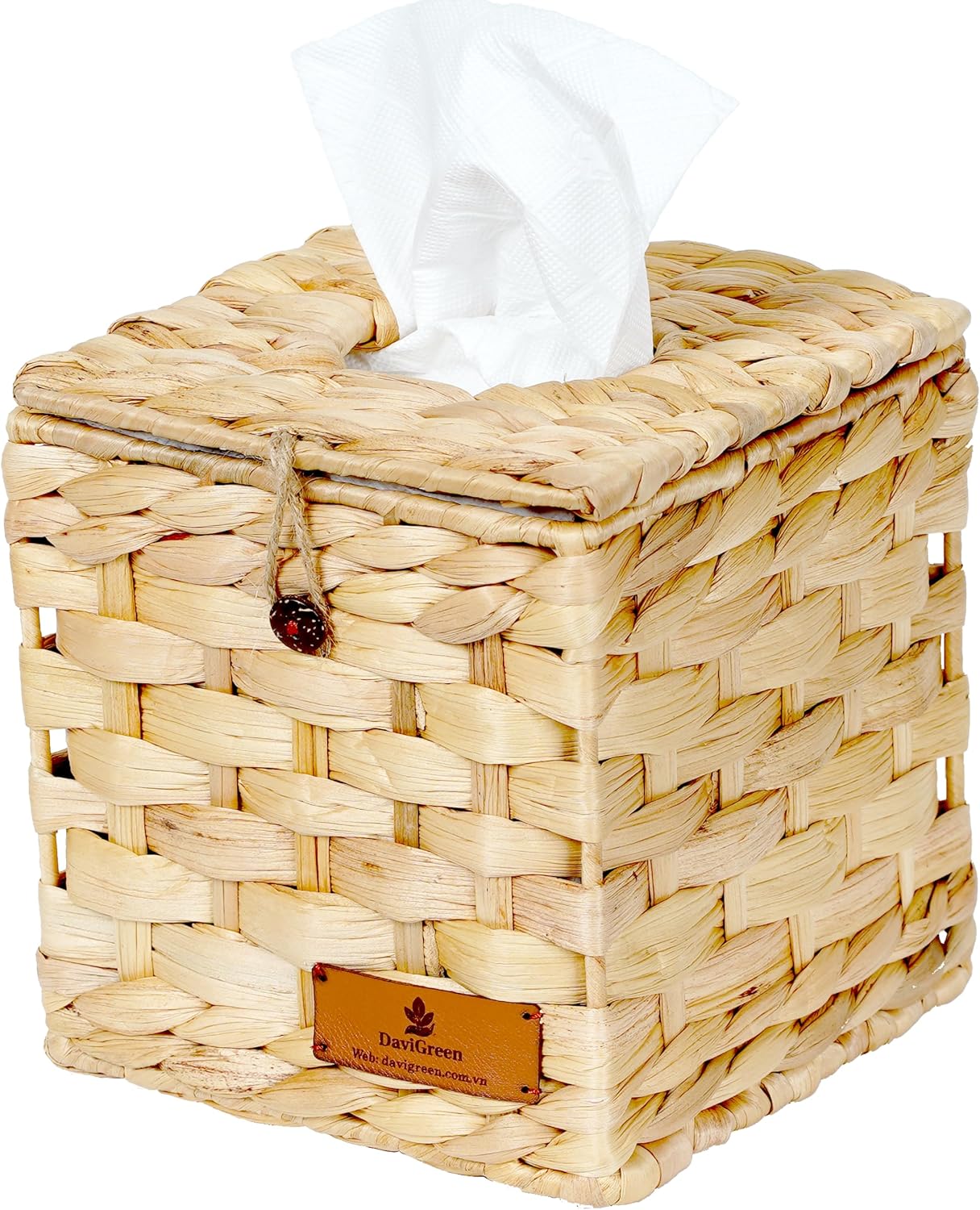 Tissue Box Cover Square Set of 2, Water Hyacinth Tissue Box Holder, Handwoven Decorative Tissue Box Cover for Bathroom Home Decor, Fits Standard Boxes, Sturdy Tight Weave, Easy One-Hand Pull