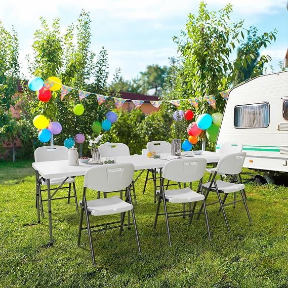 VINGLI 34 Fold in Half Square Table, Bi-Folding Commercial Portable Plastic Dining Table for Kitchen Outdoor Party Wedding Event, White