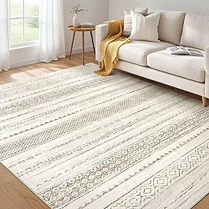 Nakagishi 6x9 Area Rugs Living Room: Washable Boho Large Neutral Soft Farmhouse Rug Stain Resistant Modern Indoor Floor Non-Slip Accent Carpet for Bedroom Nursery Kids Playroom Office Dining Room Dorm