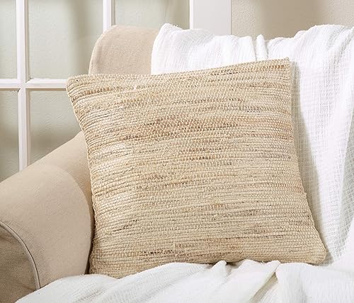 Miniatura 3 de SARO LIFESTYLE Chindi Collection - Almohada de yute rellena de plumón, 18 pulgadas, natural