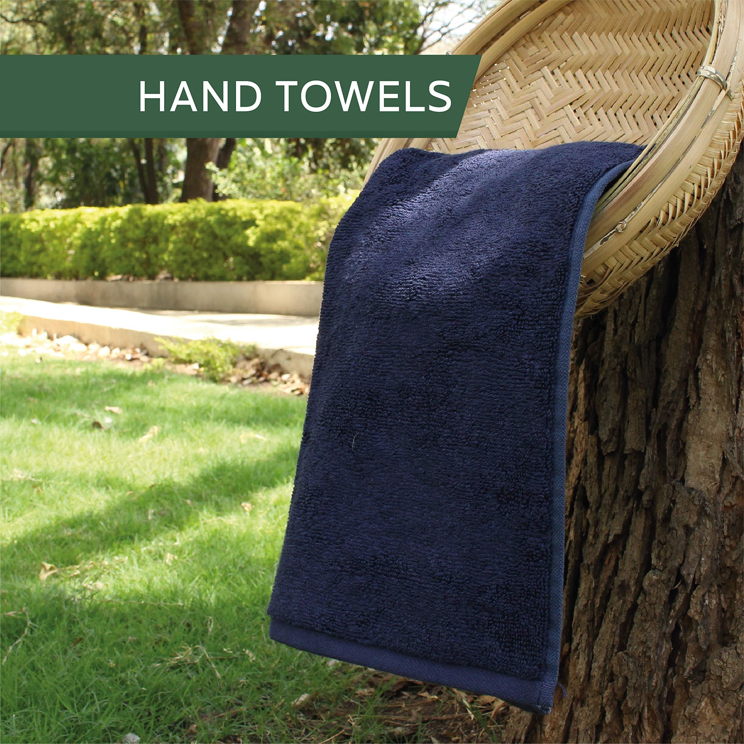 HEELIUM Bamboo Hand Towel | Ultra Absorbent & Anti-Bacterial | 3X Softer Than Cotton Towels | 65 X 40 cm - 600 GSM | Pack of 2 - Iris, Blue 3