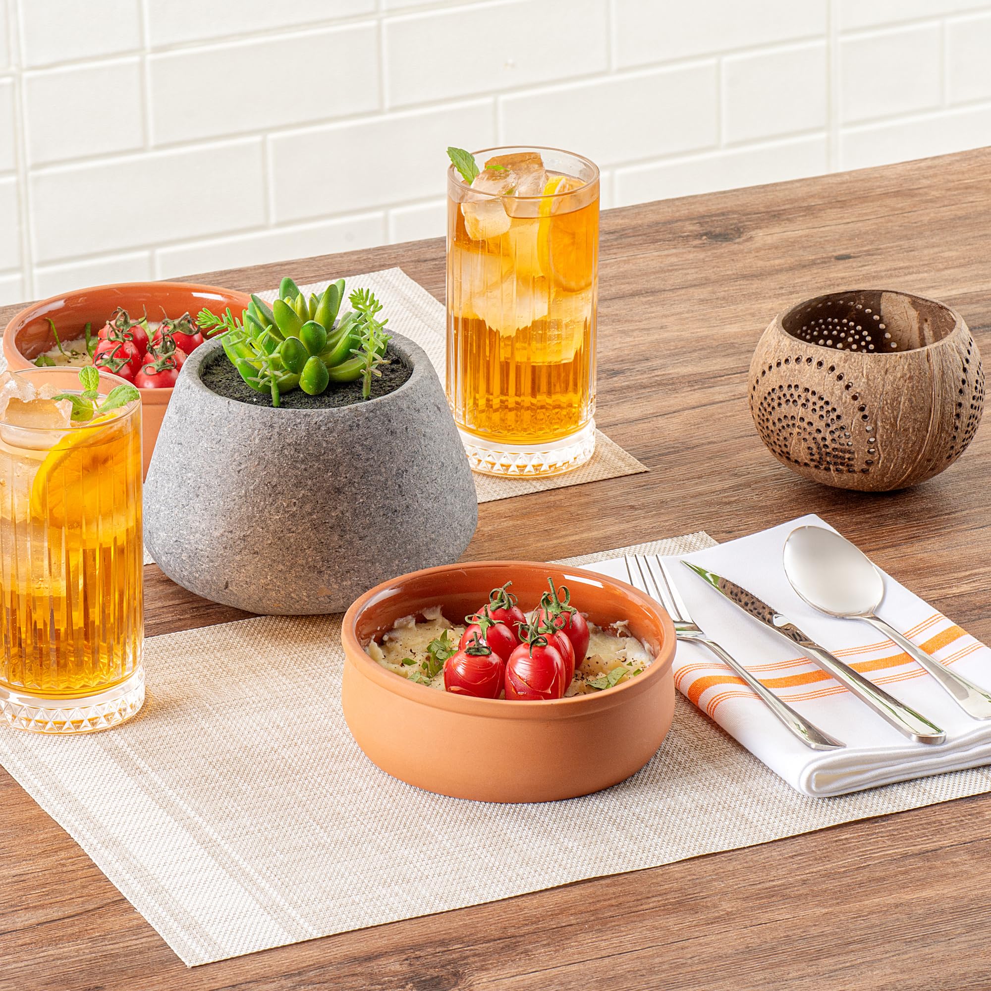Restaurantware -Terra Tek - Cazuelas in terracotta, 10 pentole in terracotta smaltata marrone per cucinare, pronte per il forno, microonde, pentole da portata in terracotta, lavabili in lavastoviglie,