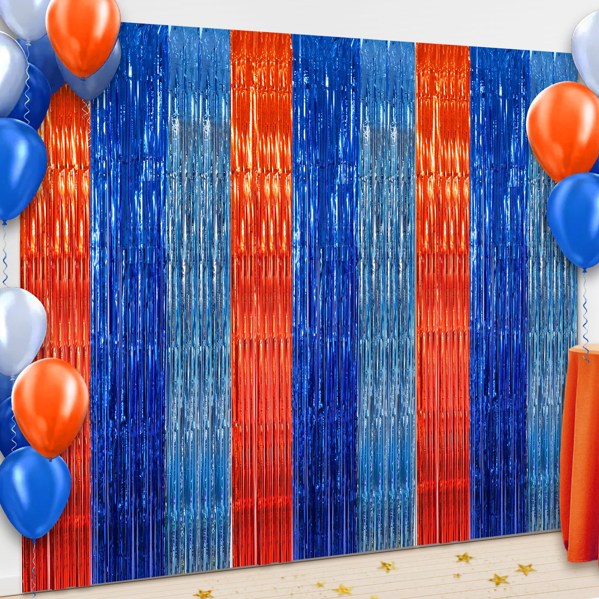 Toile de fond à franges BEISHIDA rideau aluminium scintillant bleu orange triple pack 1x2m