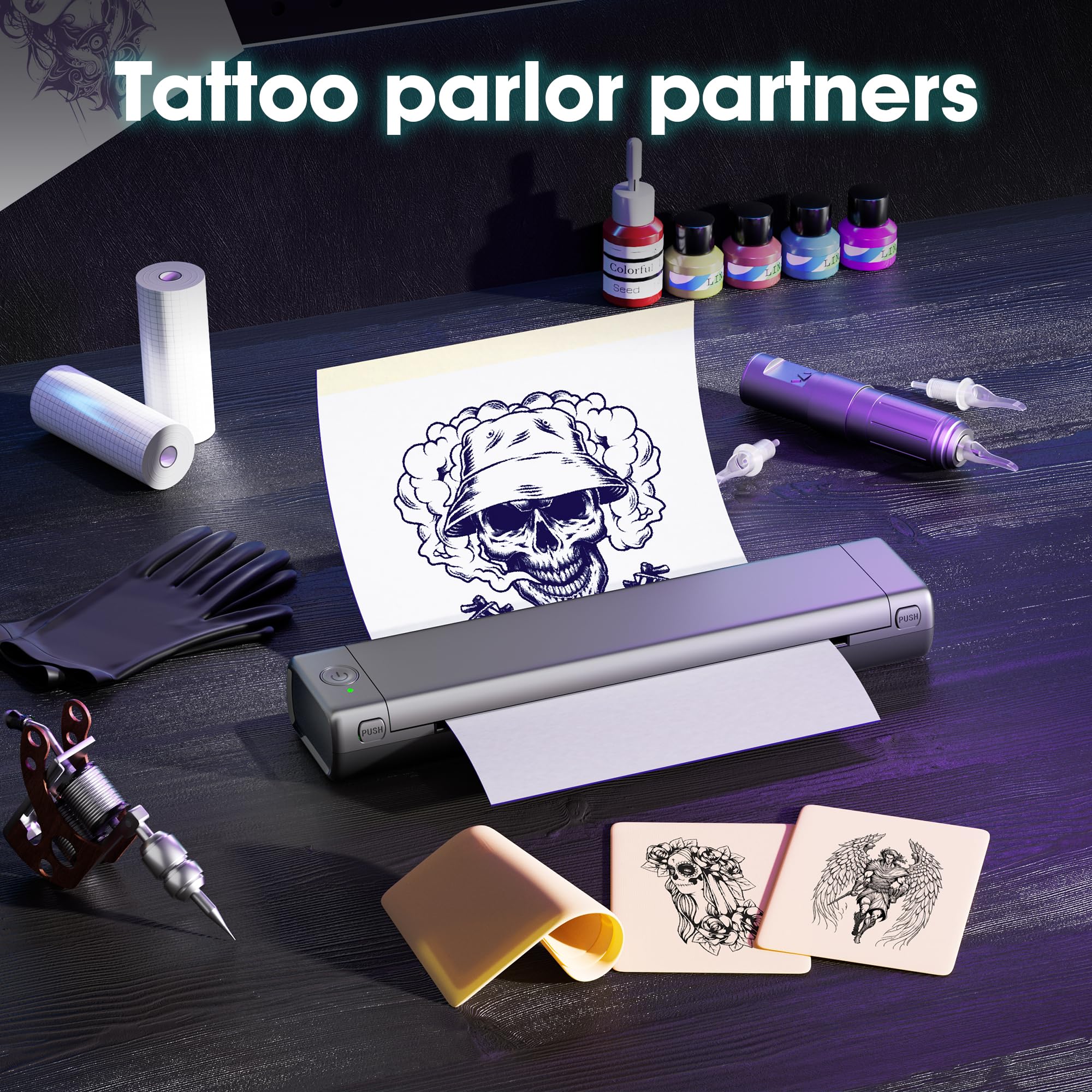 Tattoo Drucker Stencil Drucker mit 10 Blatt Stencil Papier für Tattoo Maschine Set, Thermodrucker Tattoo Kompatibel mit IPad & Telefon & PC für Tattoo Künstler und Anfänger DIY Tattoos, Grau