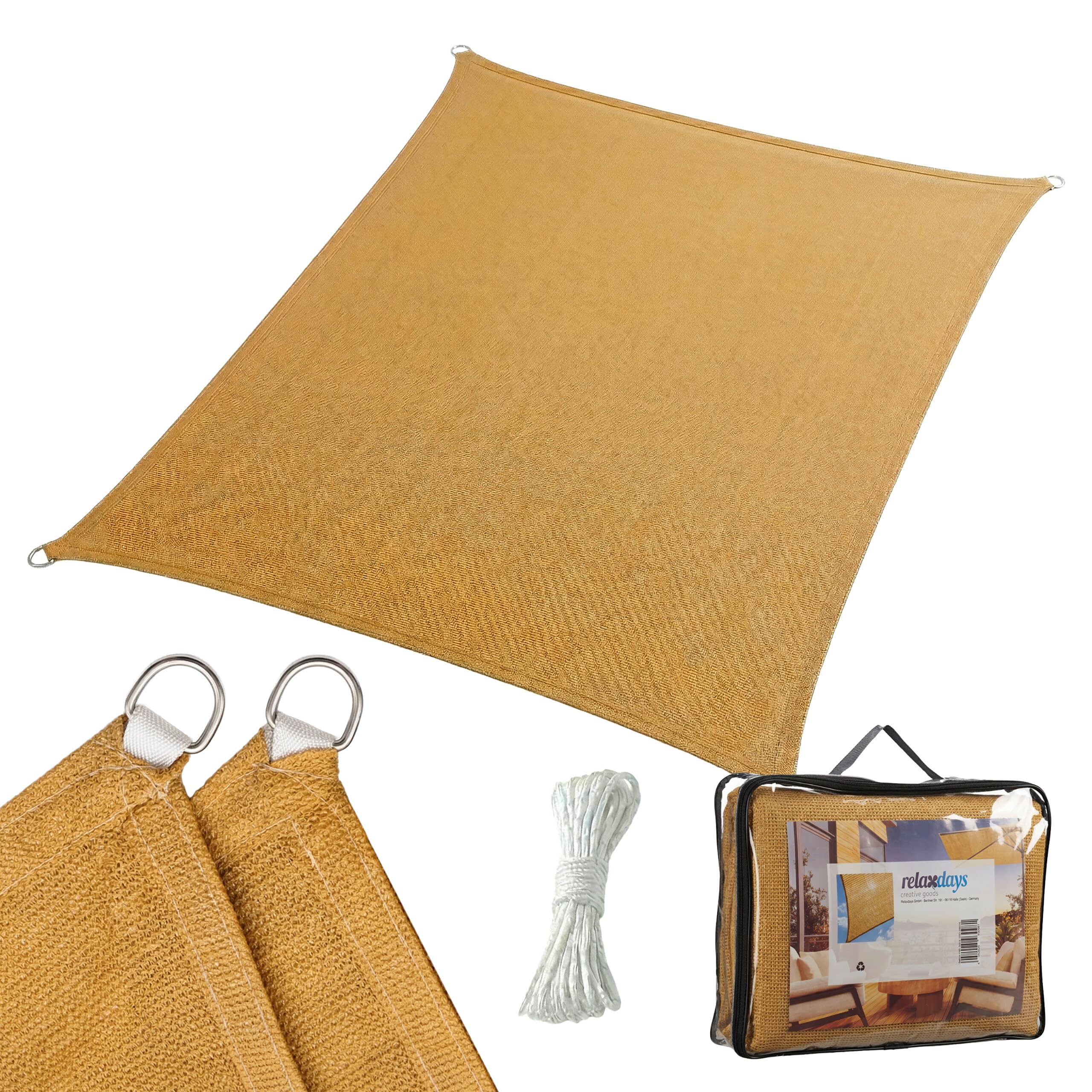 Relaxdays Vela Parasole, 4x5 m, HDPE, Traspirante, Giardino e Balcone, con Occhielli e Cavi, Rettangolare, Sabbia