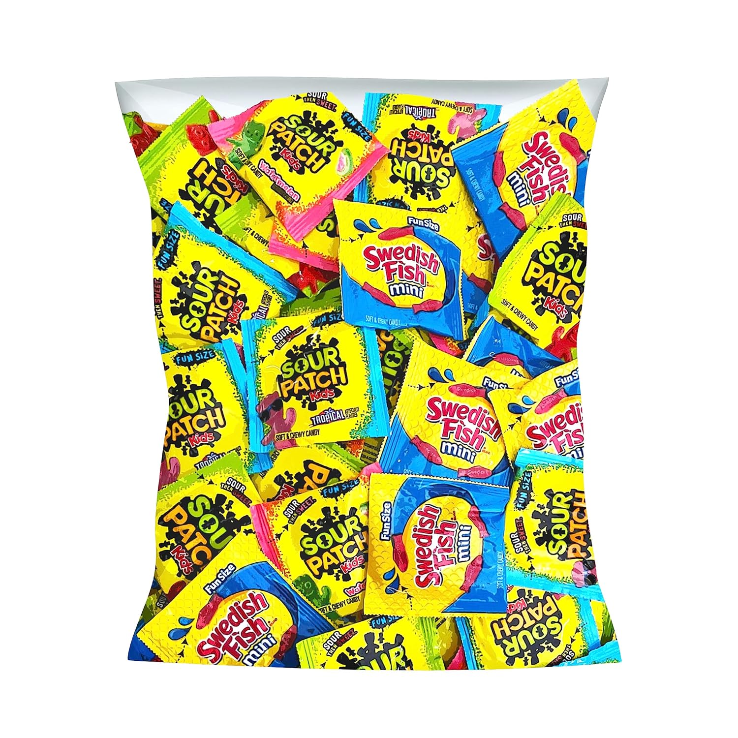 Bulk Piñata Filler Gummy Candy Assortment- 3lbs Sour Patch and Swedish Fish Mini Soft And Chewy Candy Variety Snack Packs- Individually Wrapped (48oz)