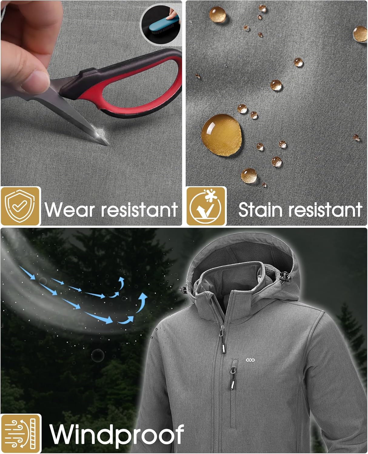 33,000ft Men's Softshell Jacket with Hood Fleece Lined Windbreaker Lightweight Waterproof Jackets for Hiking - Image 6