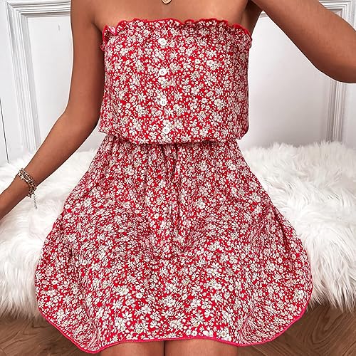 Miniatura 3 de Vestido vintage de línea A con estampado floral y hombros descubiertos para mujer