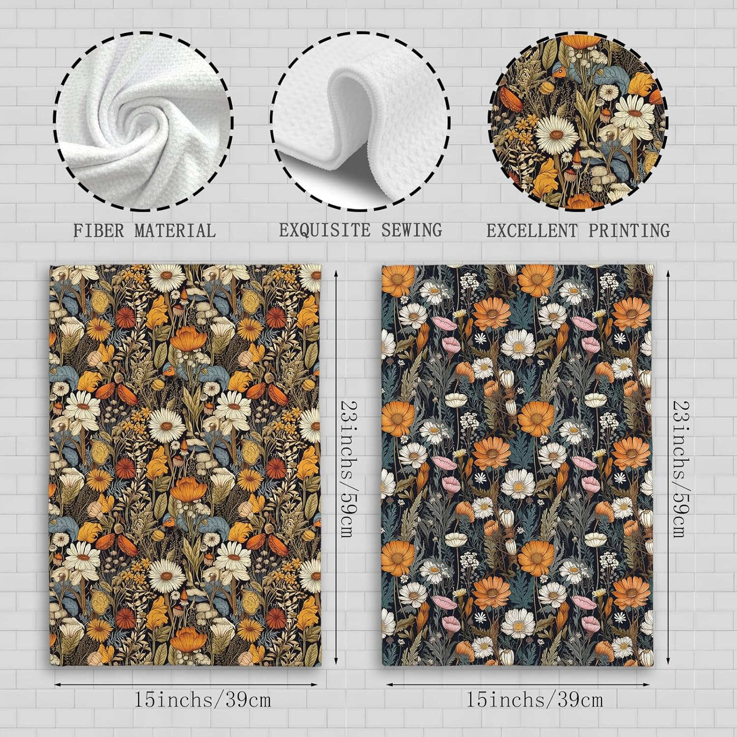 Vintage Boho Floral Kitchen Towels Set of 2, Farmhouse Rustic Wildflower Decorative Dish Tea Towels, Cottagecore Floral Botanical Hand Towels for Bathroom Decor, 16X24In - Image 7