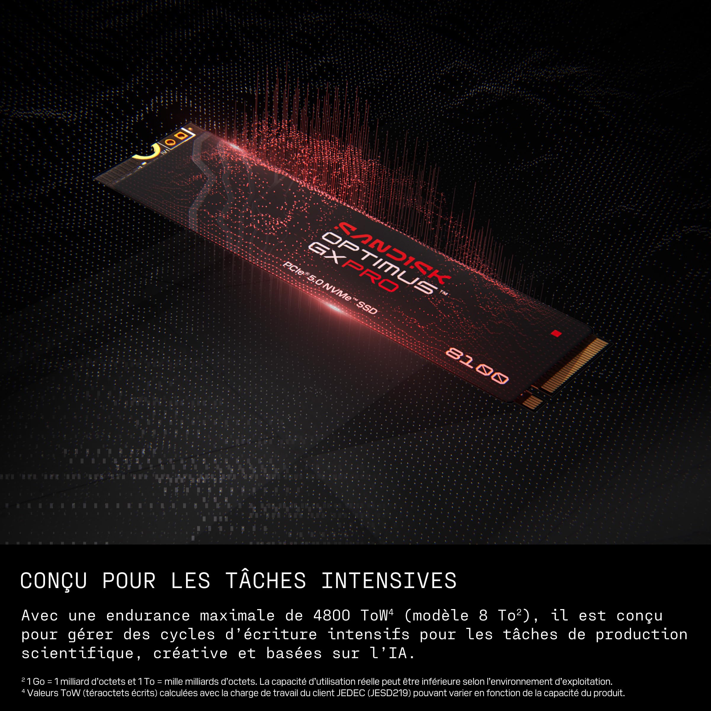 SANDISK Optimus GX Pro 8100 PCIe Gen 5 NVMe SSD 2 to (Jusqu’à 14 900/14 000 Mo/s Vitesses de Lecture/écriture, TLC 3D CBA NAND, Jusqu’à 1 200 ToW)