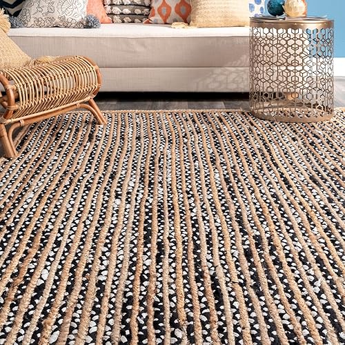 Miniatura 5 de nuLOOM Glinda - Alfombra de yute de fibra natural, 3 x 5 pies, ovalada, color negro