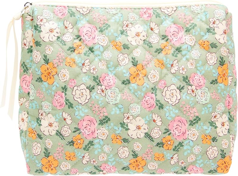 Necessaire de maquiagem PAZIMIIK matelassê com zíper, estampa Green Flower