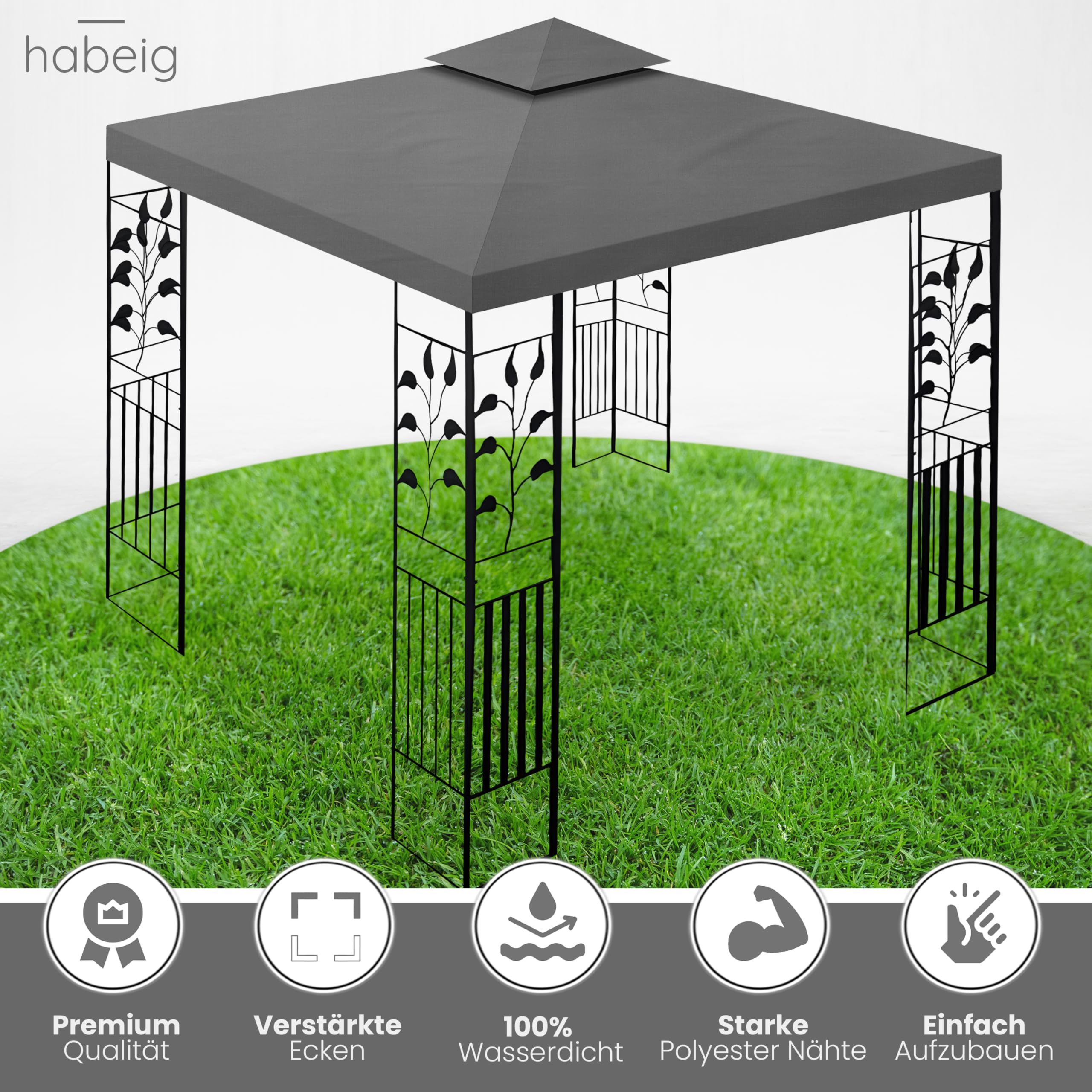 WASSERDICHTER Pavillon TOSKANA 3x3m Metall inkl. Dach Festzelt wasserfest Partyzelt (Anthrazit)