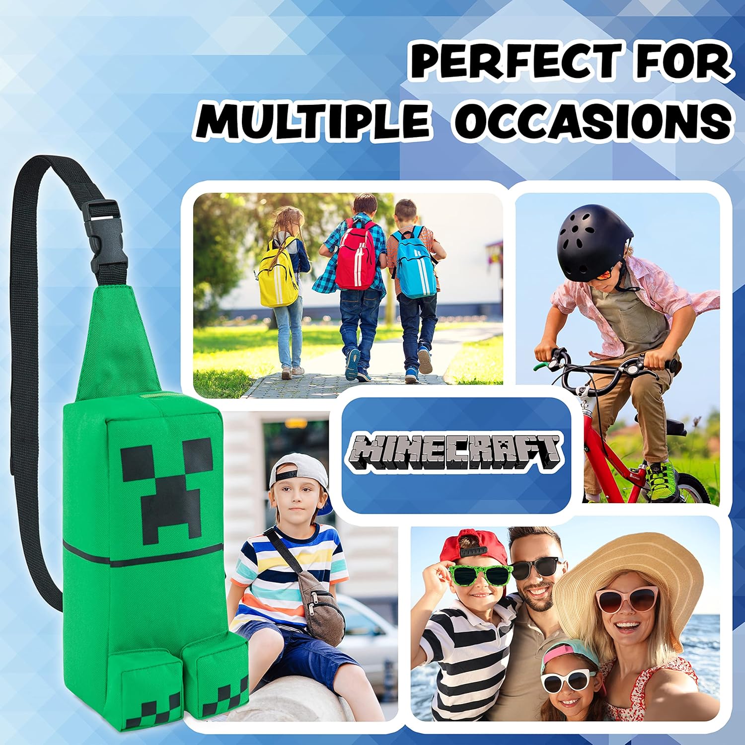 Minecraft Crossbody Bag for Kids Teens Creeper Sling Chest Bag for Travel with Adjustable Strap Gamer Gifts for Boys (Green) - Image 5