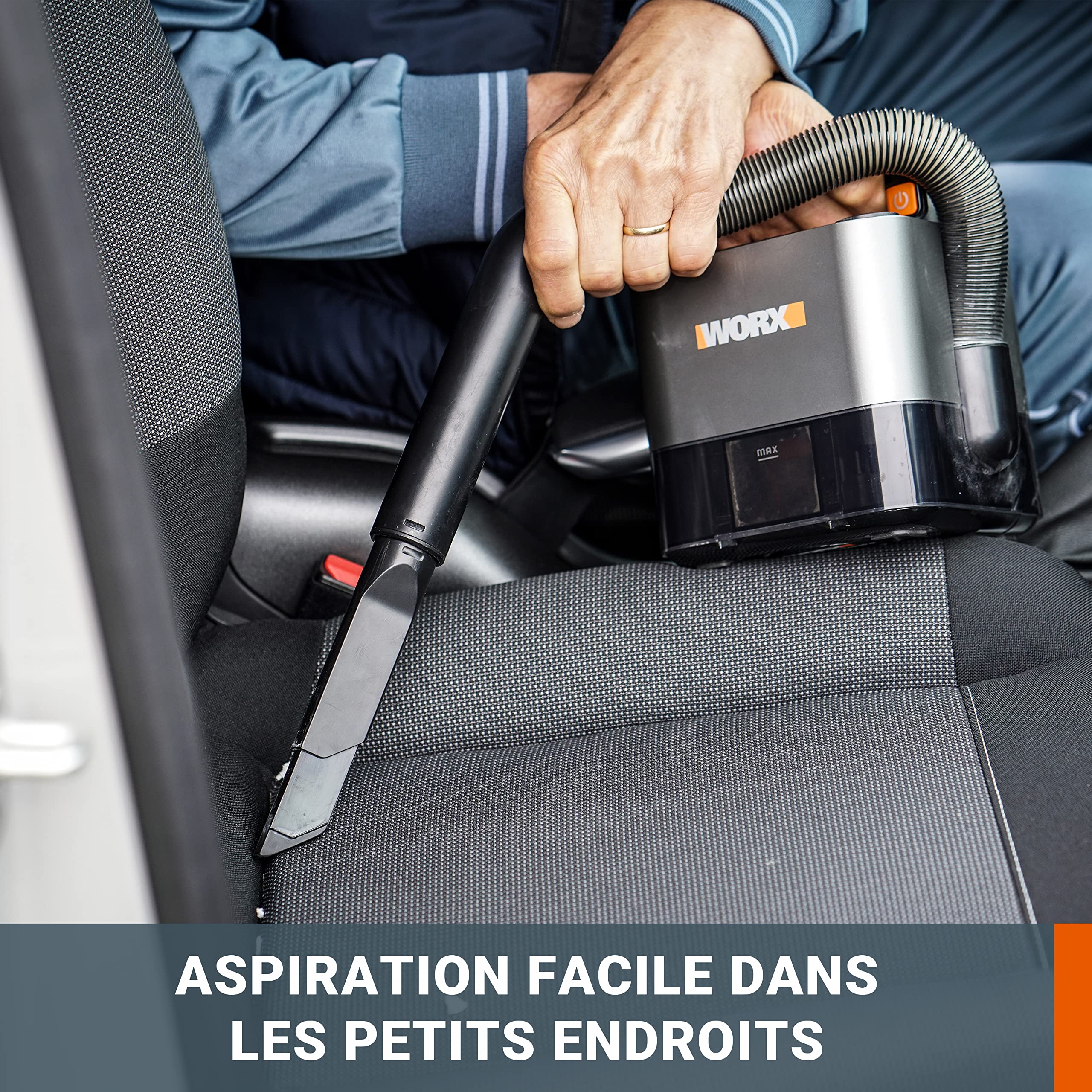 WORX Aspirateur Voiture Puissant sans Fil 18V(20V Max) WX030 Aspirateur à Main sur Batterie 150W 10KPa avec Boîte de Rangement Intégrée Dépoussiérage Maille filtrante Lavable