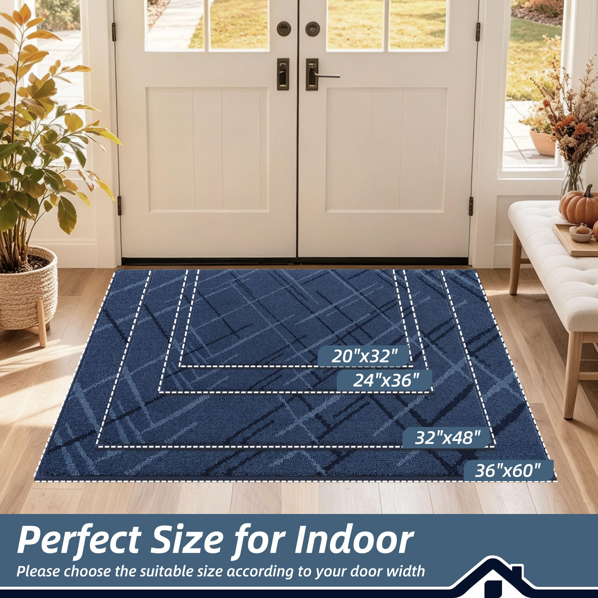 BEQHAUSE Blue Door Mat - Non-Slip Entryway Rug -2