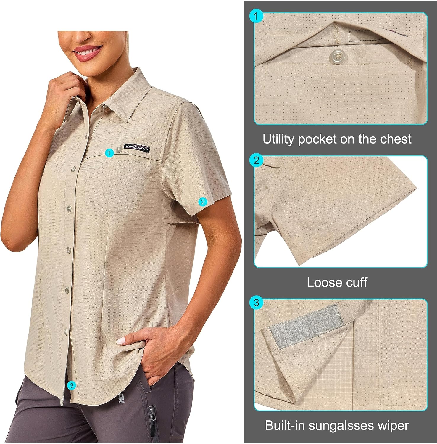 Little Donkey Andy Women's Lightweight UPF 50+ Short Sleeve Shirt, Breathable Fishing Hiking Shirt, Air-Holes Tech - Image 5