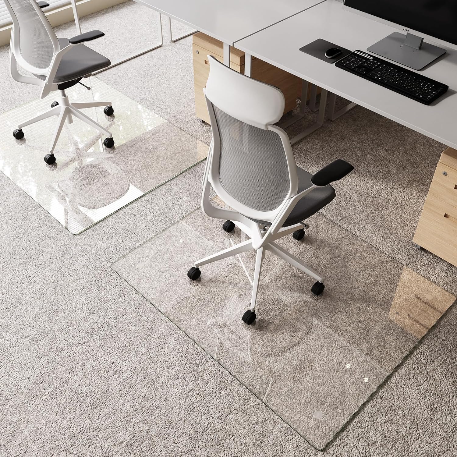 Tempered Glass Chair Mat 46"x36" – Ultra-Clear Office Chair Mat for Hardwood Floors & Low-Pile Carpets – Heavy-Duty 0.2" Scratch-Resistant Surface with Non-Slip Pads – Supports 1,000 lbs