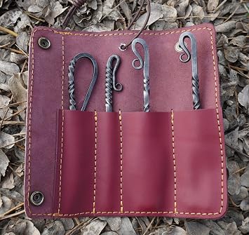 Edge Master Hand Forged Viking cutlery set Fork Knife and Spoon Medieval Feastware,4Pcs Carbon Steel, Multicolor with beautiful Leather Kit, Best gift