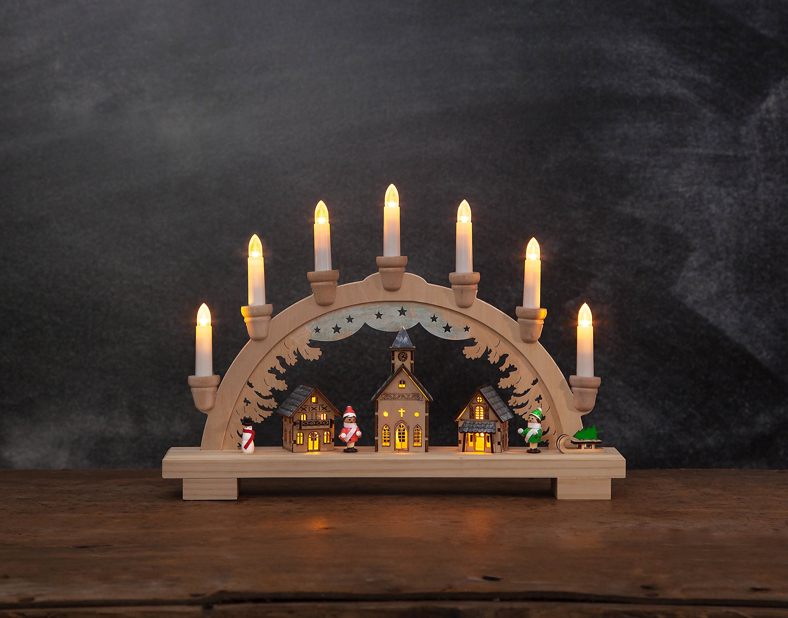 Star 275-08, LED-Fensterleuchter "Dassel", Trafo oder Batterie, Holz, Braun, 7.0 x 43.0 x 29.0 cm