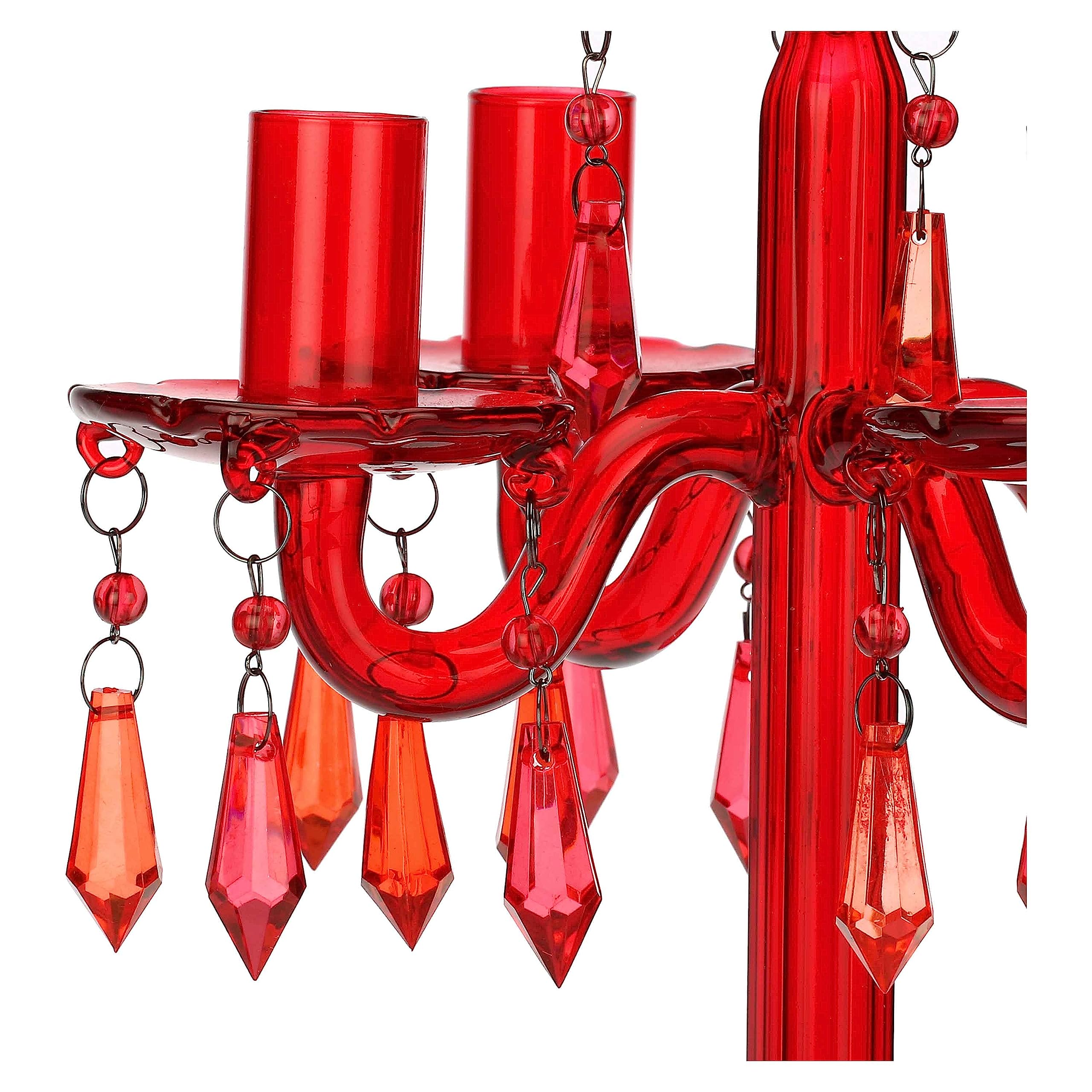 Candelabro A 5 Bracci Luminando - Design A Gocce, Colore Rosso, Altezza 35 Cm