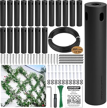 Wire Trellis Kit, 20-Set 1/8 ABS Cylindrical Kit with 65ft Cable