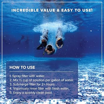 Pool Filter Cleaner Concentrate, Makes 8 Gallons, Soak or Spray, No Foam