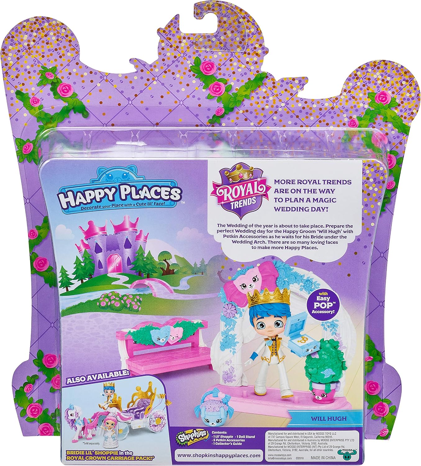 Shopkins Happy Places Wedding Scene Pack, Charming Wedding Arch, Will Hugh Groom & 5 Petkins Accessories, Doll Stand - Image 4